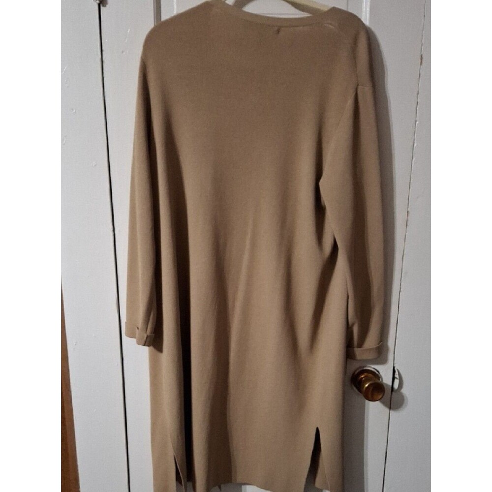 Cable & Gauge Longline Open-Front Cardigan in Camel Tan (Mis234) - Picture 3 of 4